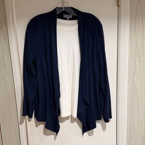 JM Collection Dark Blue Open Front Faux Suede Cardigan Large L